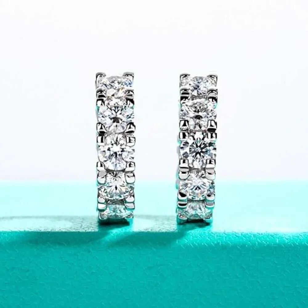 Certified 14K White Gold Huggie Hoop Earrings 6CT Moissanite Diamond S925 Gift